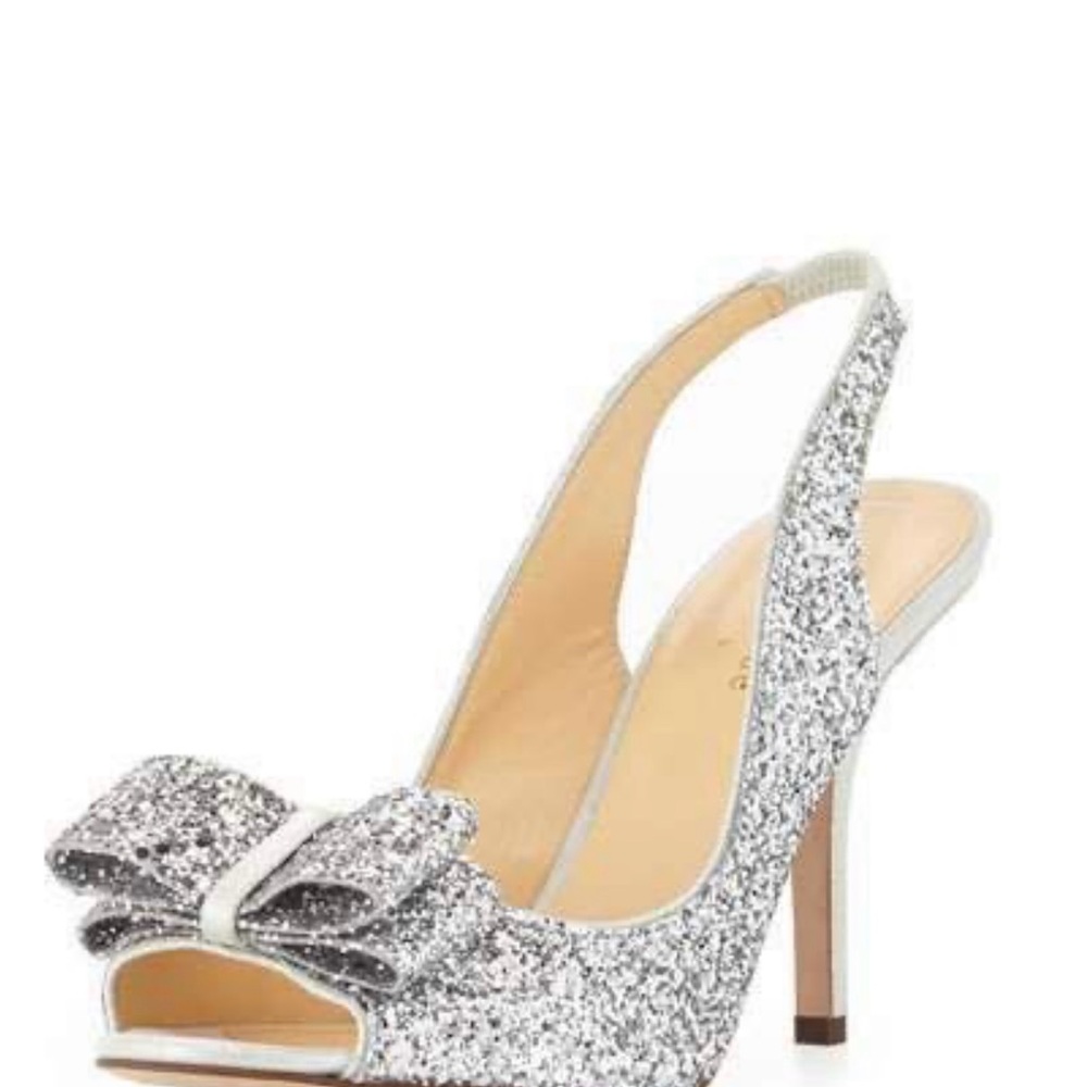Kate Spade Elegant Silver Glitter Slingback Heels